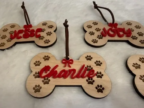 Dog bone ornament - red bow view 2