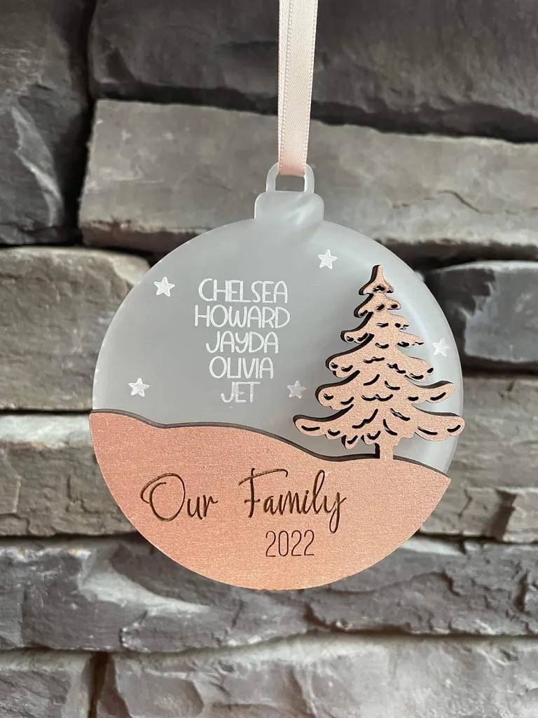 2 layered Acrylic + Wood Ornament - Our Family Christmas