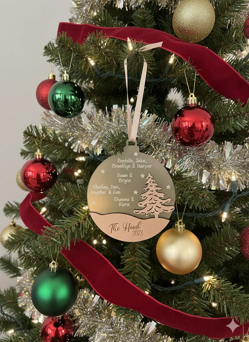 2 layered Acrylic + Wood Ornament - Our Family Christmas view 2